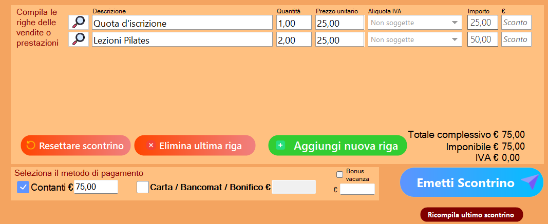Registratore di cassa per forfettari